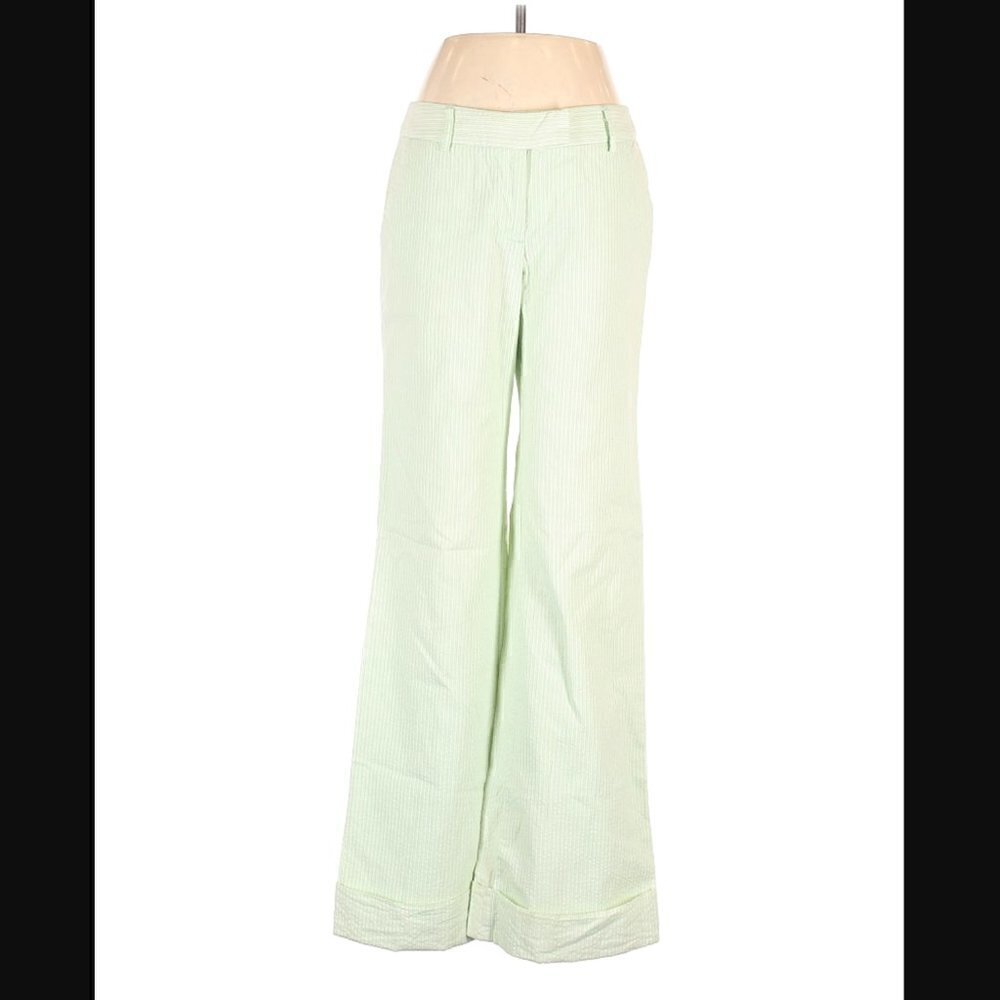 Anthropologie Elevenses Pant 6 Wide Leg Flare High Rise Stripe Cuff Green Spring